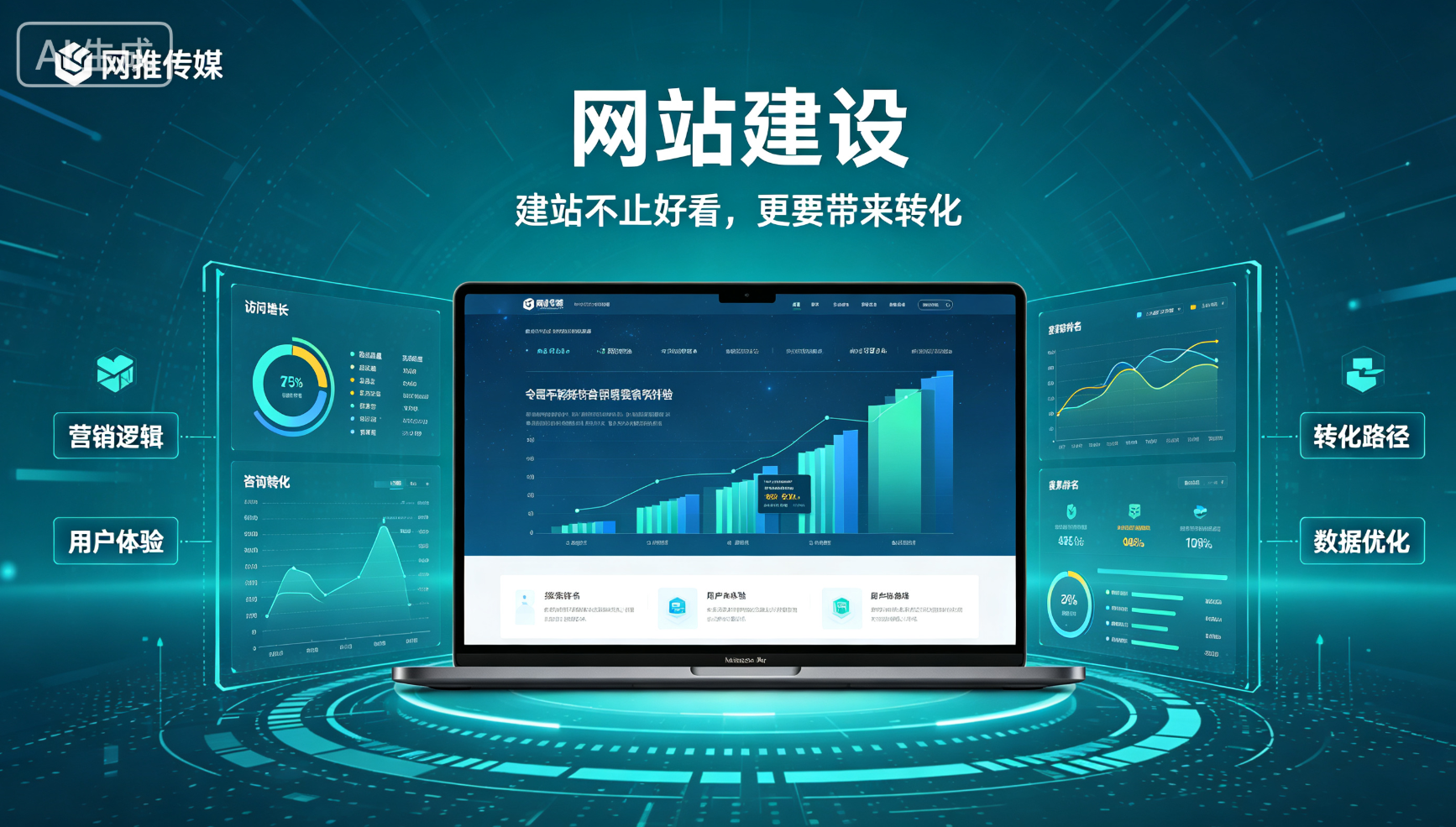 网站建设服务宣传图 - 展示现代化企业官网界面